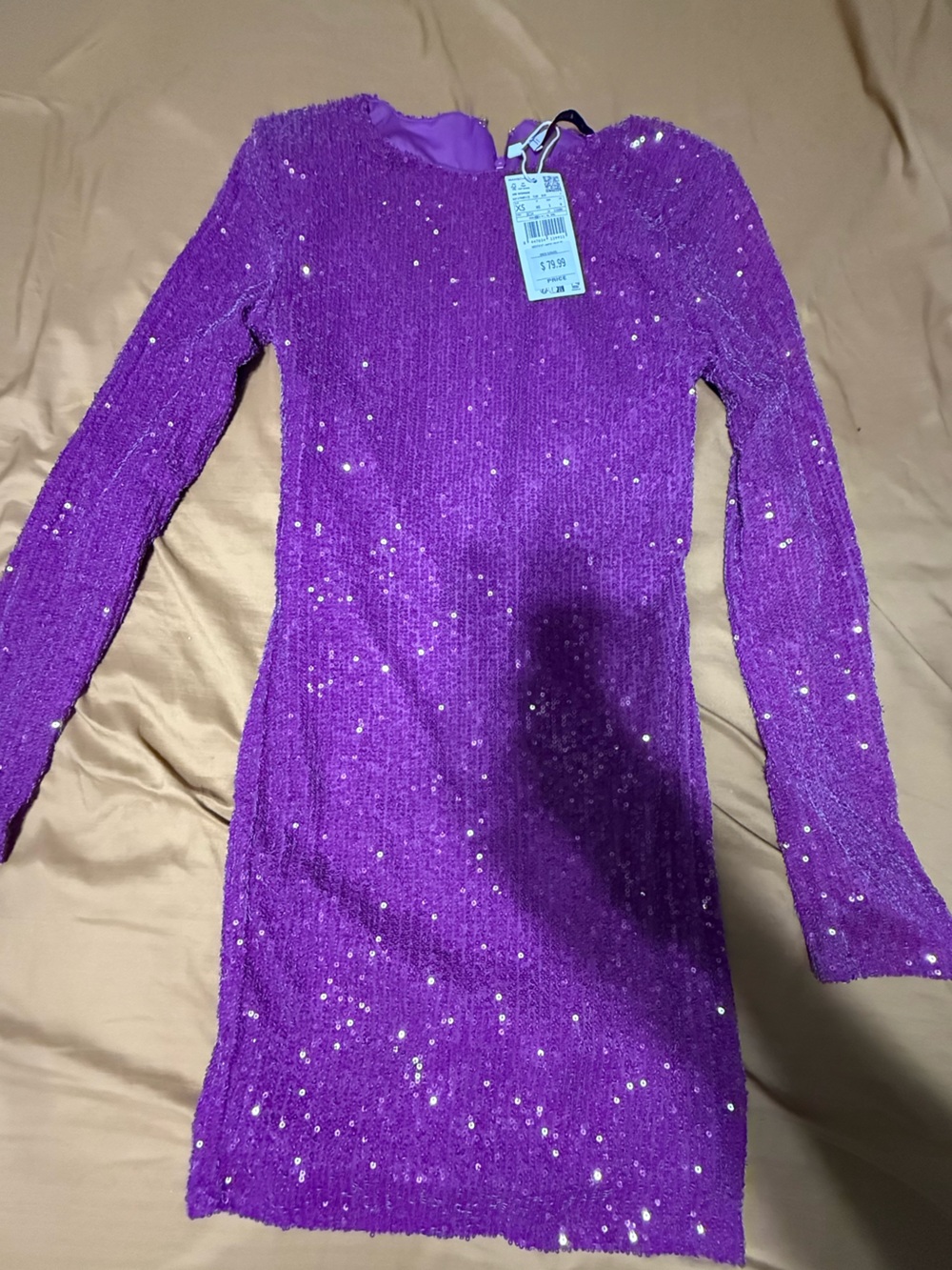 Purple Sequin Long-Sleeve Dress Top - Unbranded